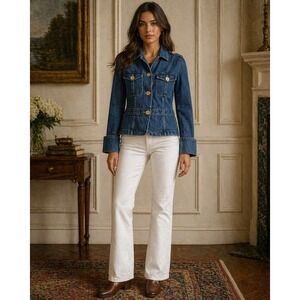 MIXIT Women's Denim Jacket 12 Blue Cropped Pockets Button Front 100% Cotton Y2K